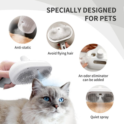 Professional Rechargeable Auto Misting Cat Grooming Brush with Self-Cleaning Mechanism for All Fur Types - Efficiently Reduces Static and Removes Loose Hair