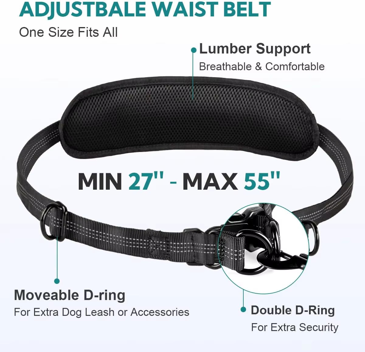 Hands Free Dog Leash with Pouch, Double Leash for Two Dogs, Retractable Bungee with Double Padded Handles, Dog Harness