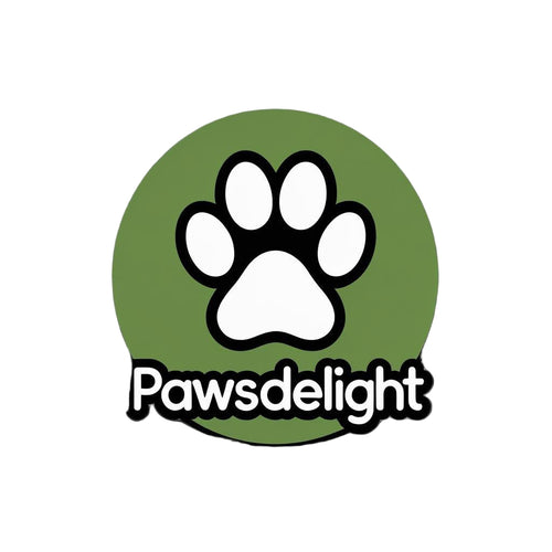 Logo of Pawsdelight with a white paw print on a green circle