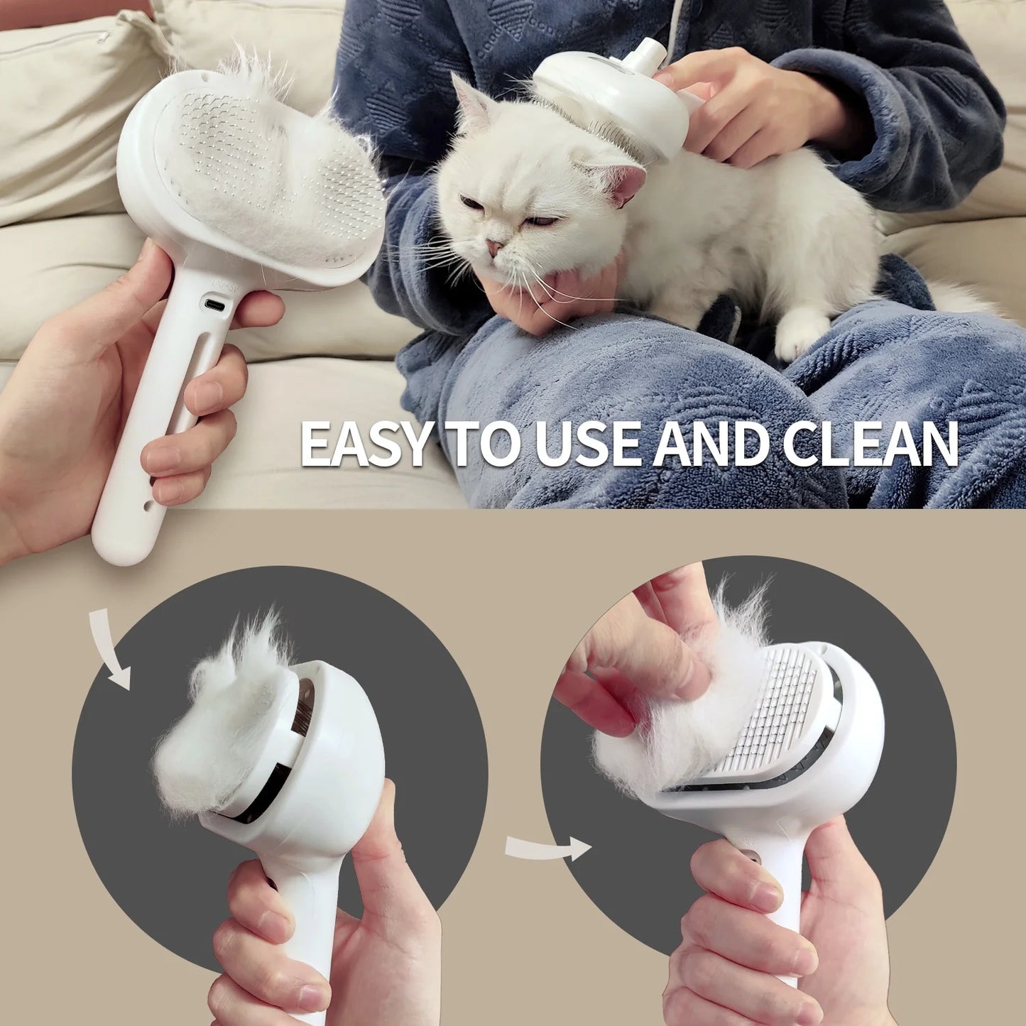 Professional Rechargeable Auto Misting Cat Grooming Brush with Self-Cleaning Mechanism for All Fur Types - Efficiently Reduces Static and Removes Loose Hair