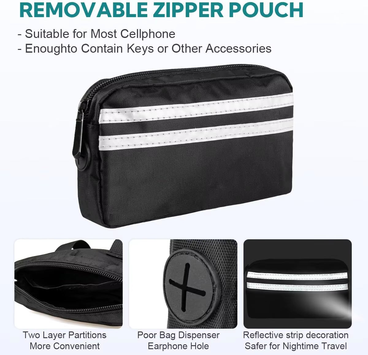 Hands Free Dog Leash with Pouch, Double Leash for Two Dogs, Retractable Bungee with Double Padded Handles, Dog Harness