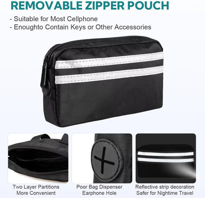 Hands Free Dog Leash with Pouch, Double Leash for Two Dogs, Retractable Bungee with Double Padded Handles, Dog Harness