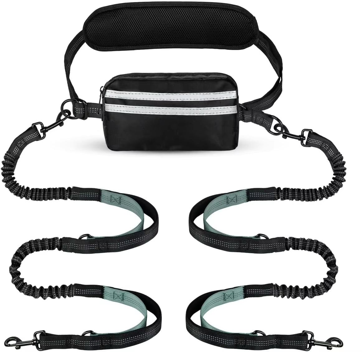 Hands Free Dog Leash with Pouch, Double Leash for Two Dogs, Retractable Bungee with Double Padded Handles, Dog Harness