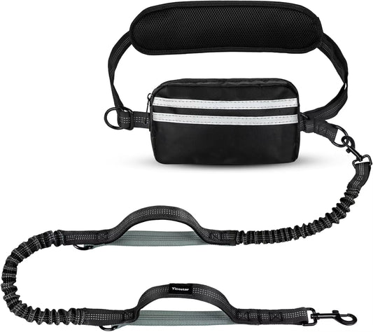 Hands Free Dog Leash with Pouch, Double Leash for Two Dogs, Retractable Bungee with Double Padded Handles, Dog Harness
