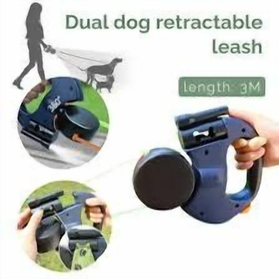 2-in-1 Tangle-Free Dog Leash with Touch Light &amp; Poop Bag Dispenser
